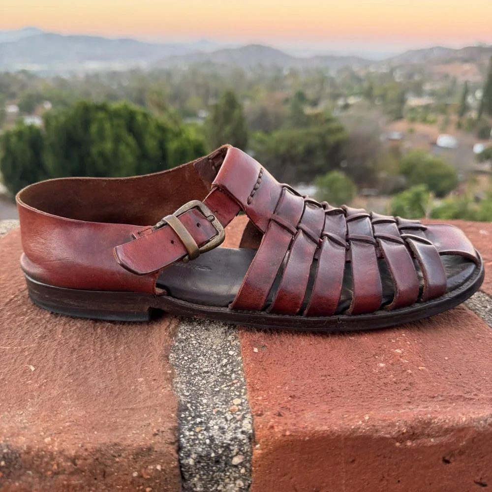 Tommy Bahama Brown Leather Huarache Fisherman Sandals Vibram Sole Mens 9